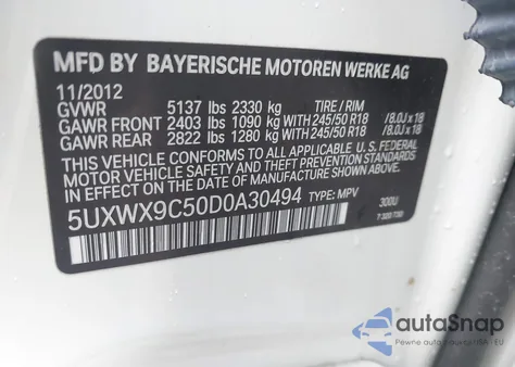 2013 BMW X3 xDrive28I z USA, uszkodzony, nr VIN 5UXWX9C50D0A30494